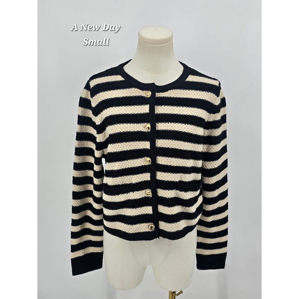 A New Day | Black & Cream‎ Striped Soft Chenille Textured Cardigan - Small